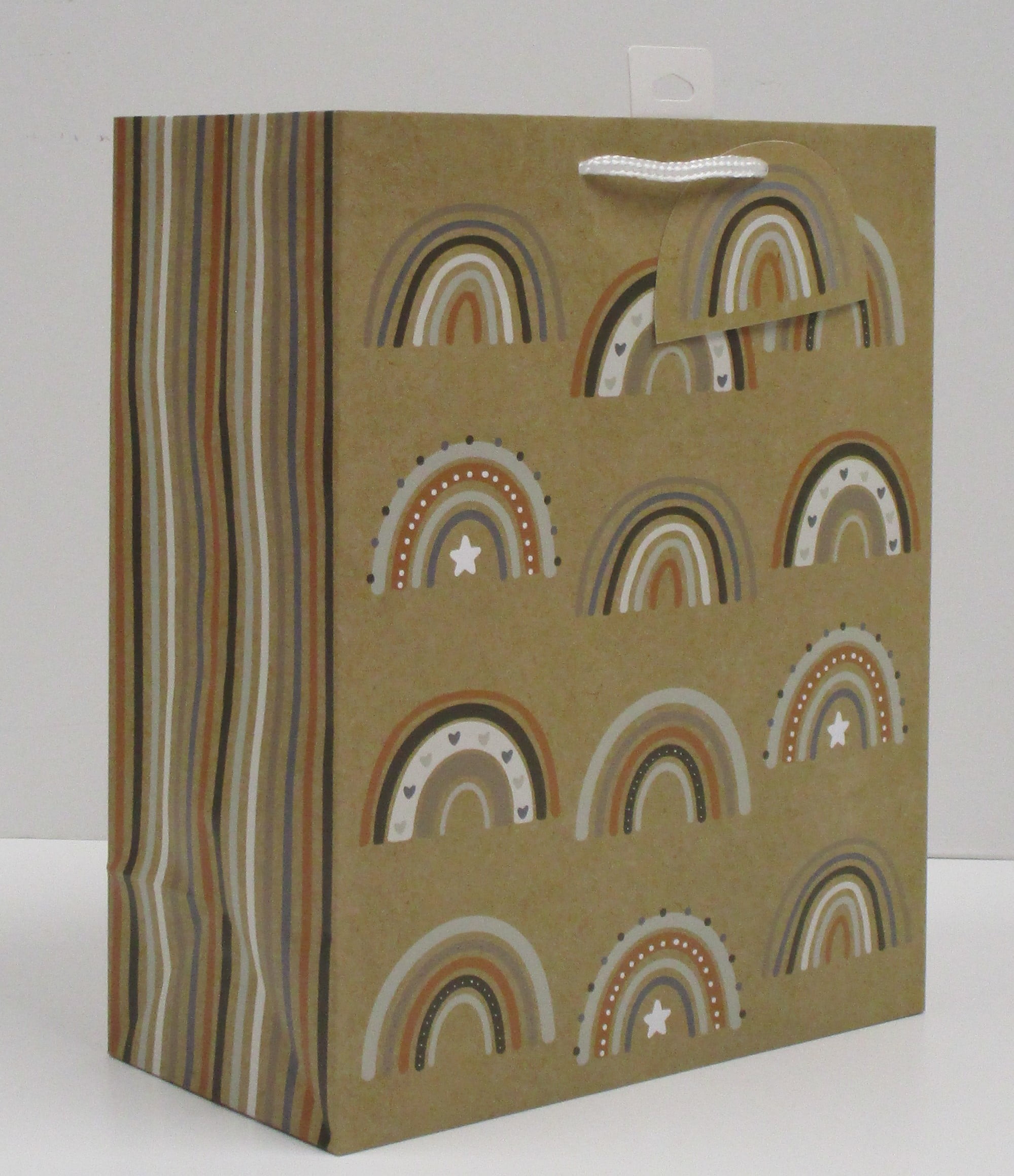Way to Celebrate Large Gift Bag, Rainbows on Brown Birthday Gift Bag 10" x 5" x 12"
