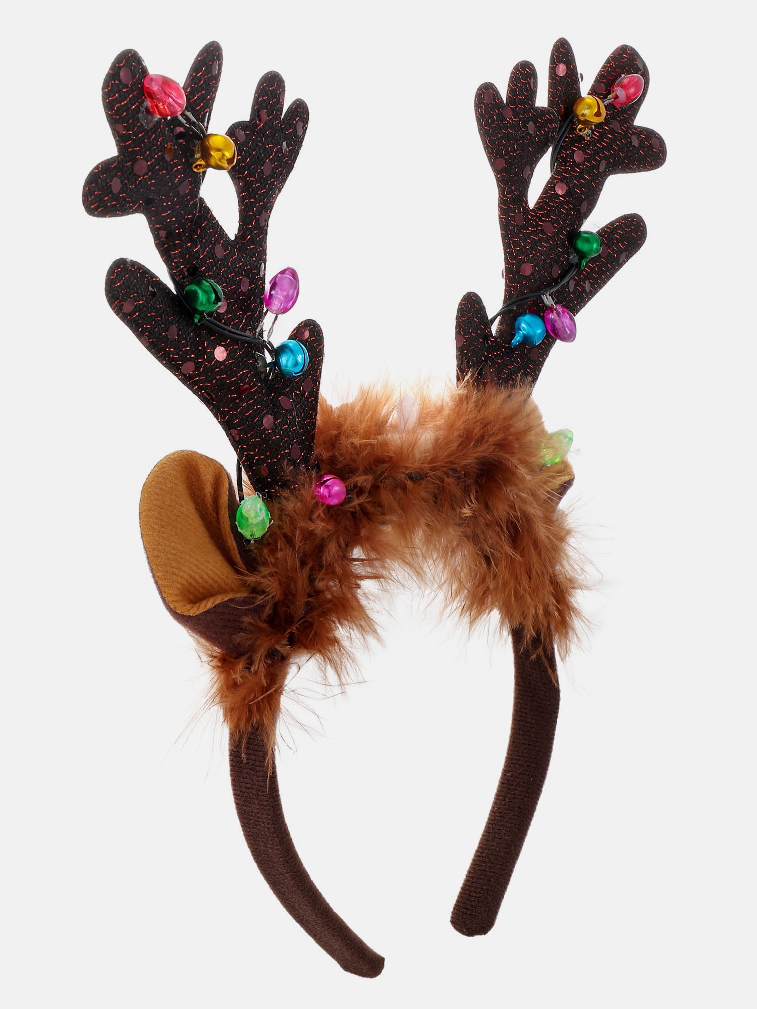 Way to Celebrate Light Up Fuzzy Reindeer Antler Headband, Multicolor, 1 Piece, One Size Fits Most
