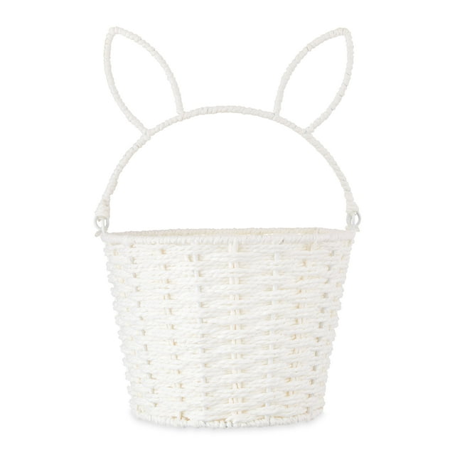 Way to Celebrate Medium Round White Paper Rope Easter Basket with Bunny Handle