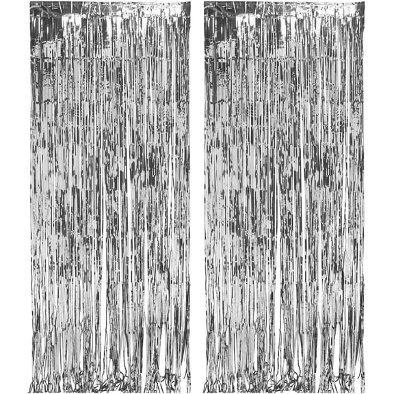 Way to Celebrate Metallic Silver Foil Door Curtains for Parties, 3' x 8', Set of 2