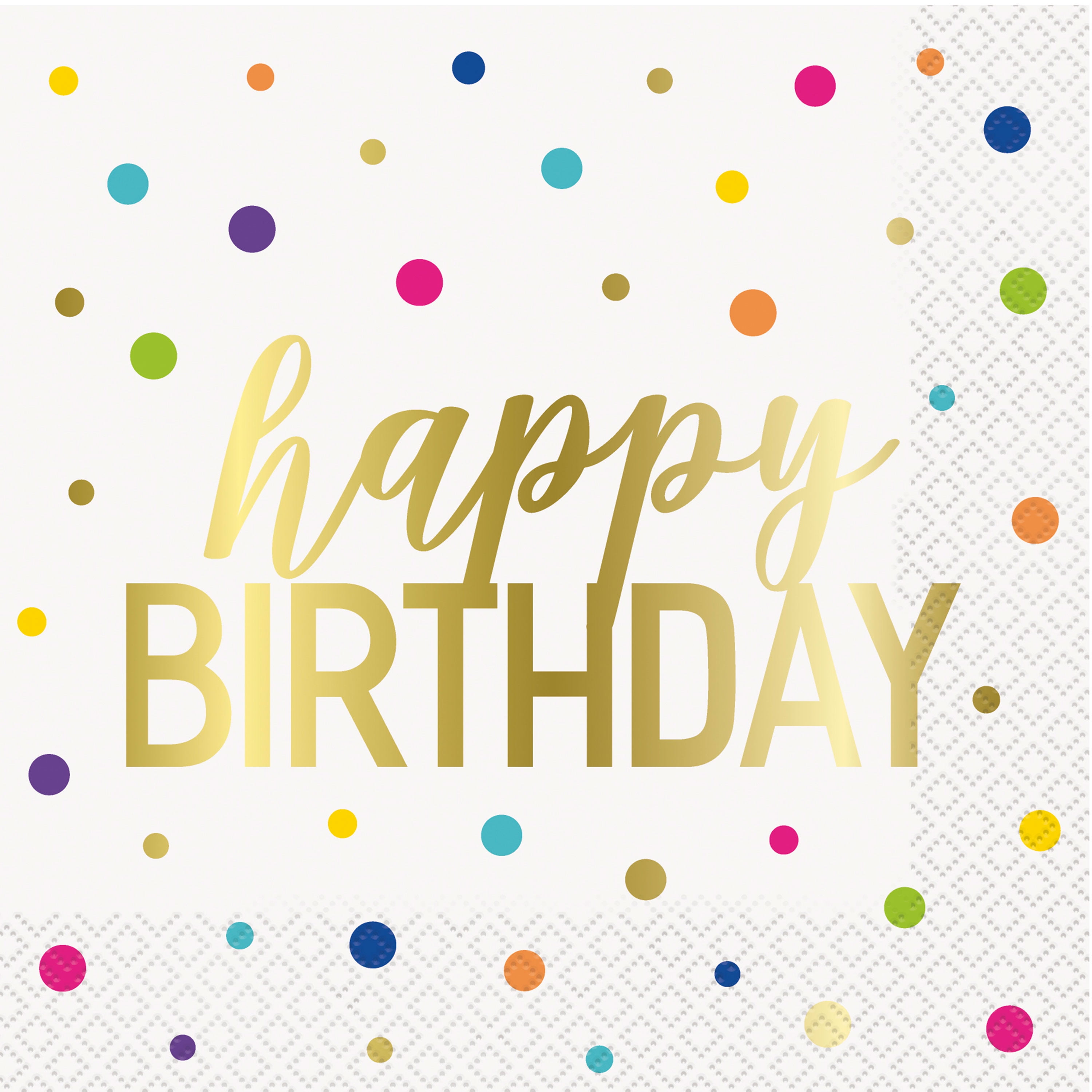 20 Count 6.5IN x 6.5IN Disposable Gold and White Happy Birthday Paper Napkins by Way To Celebrate