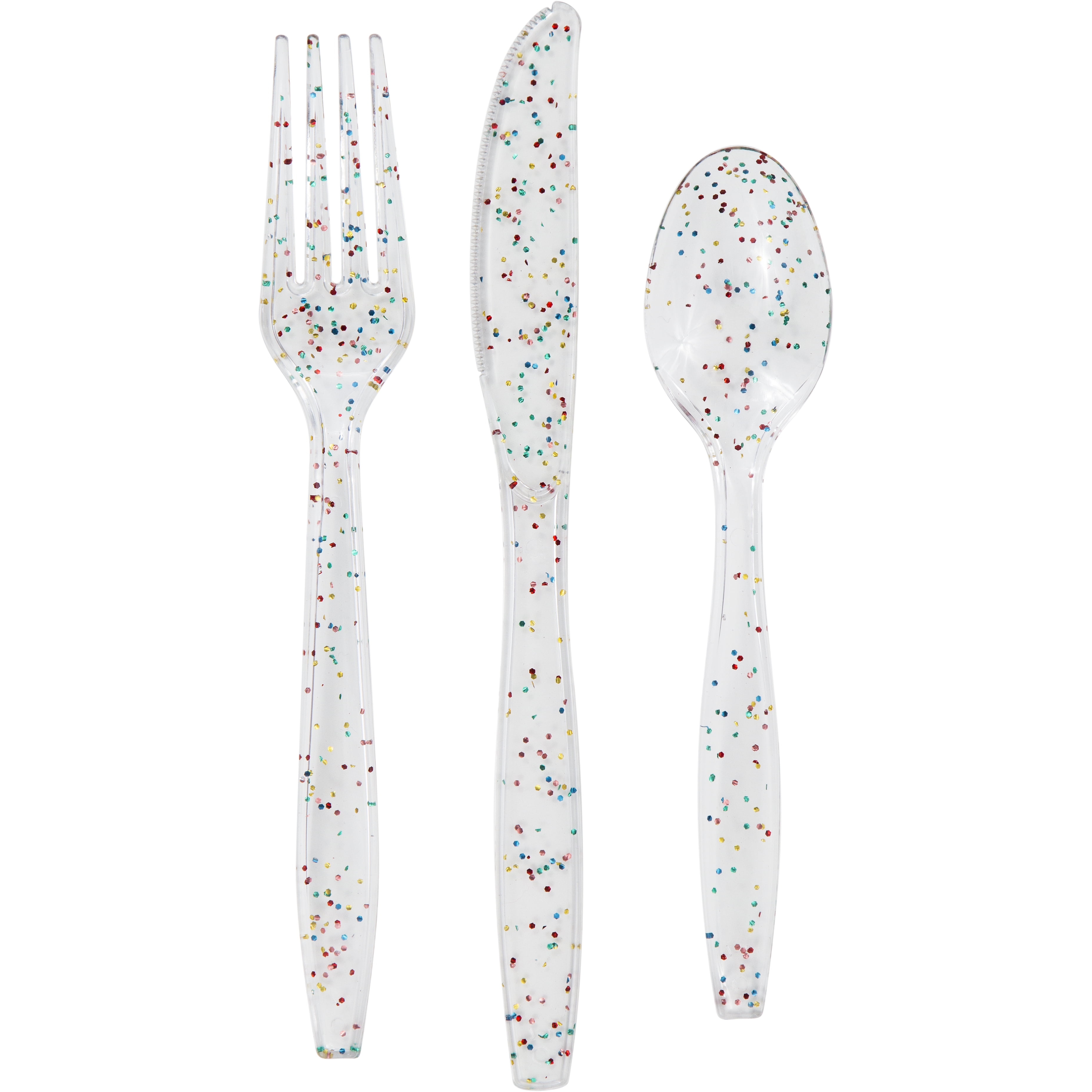 Way to Celebrate Multicolor Rainbow Glitter Plastic Disposable Cutlery