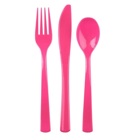 Disposable Plastic Cutlery Set, Neon Pink, 24 Pieces, by Way To Celebrate