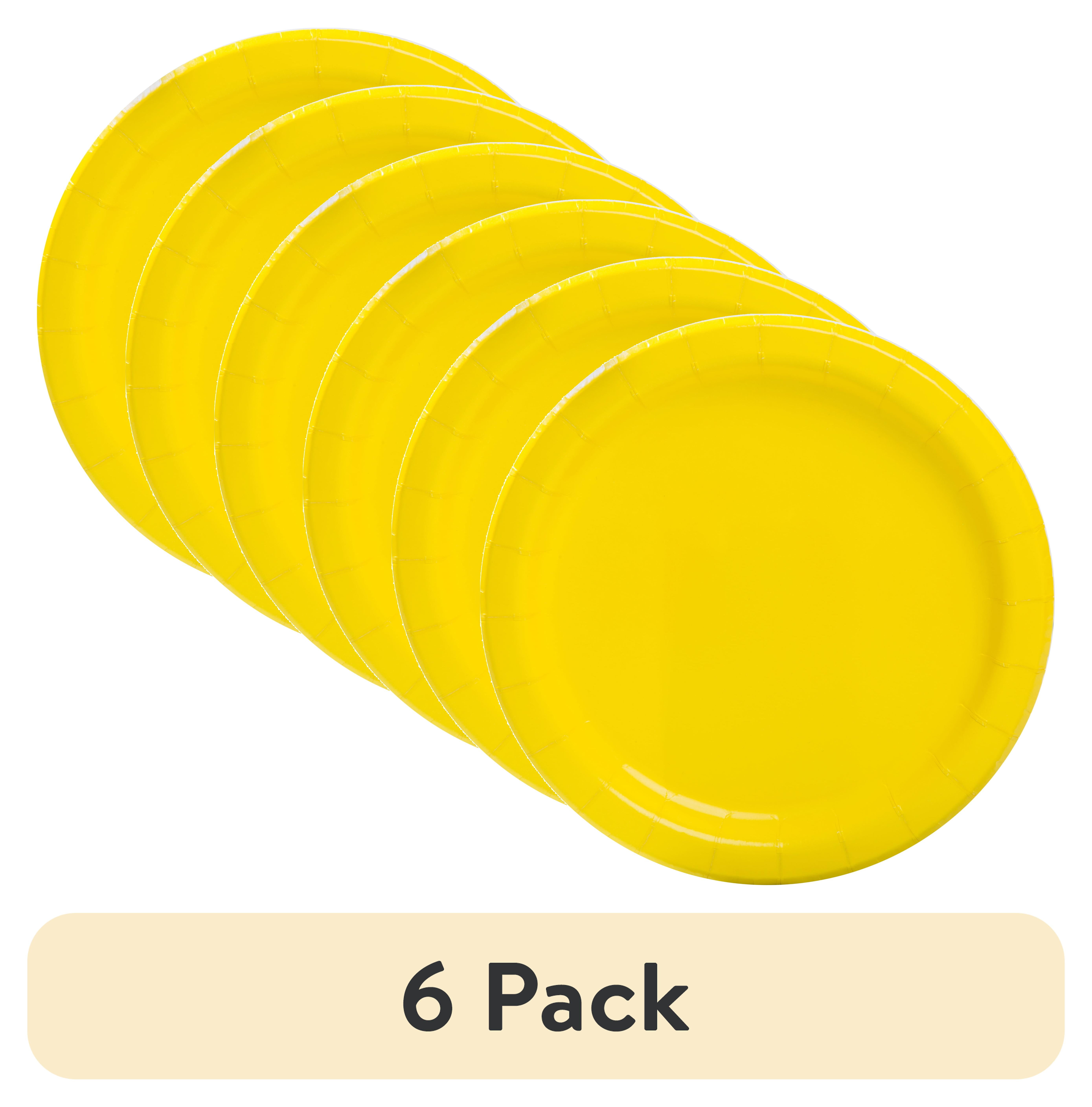 (6 pack) Way to Celebrate! Neon Yellow Paper Dessert Plates, 7in, 24ct