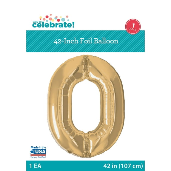 42" Gold Number 0 Foil Balloon, by Way To Celebrate