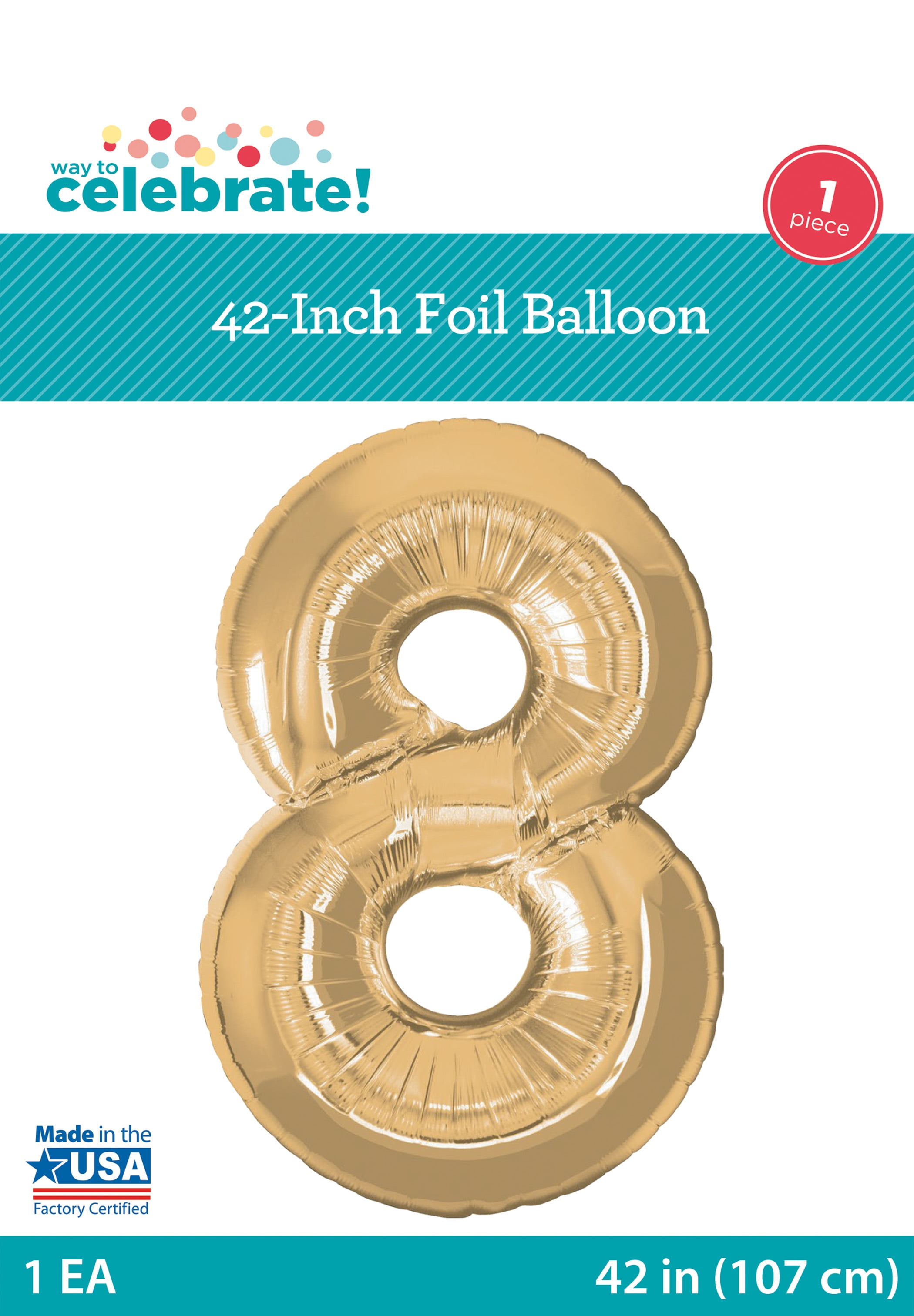 35" Gold Number 8 Foil Balloon, by Way To Celebrate