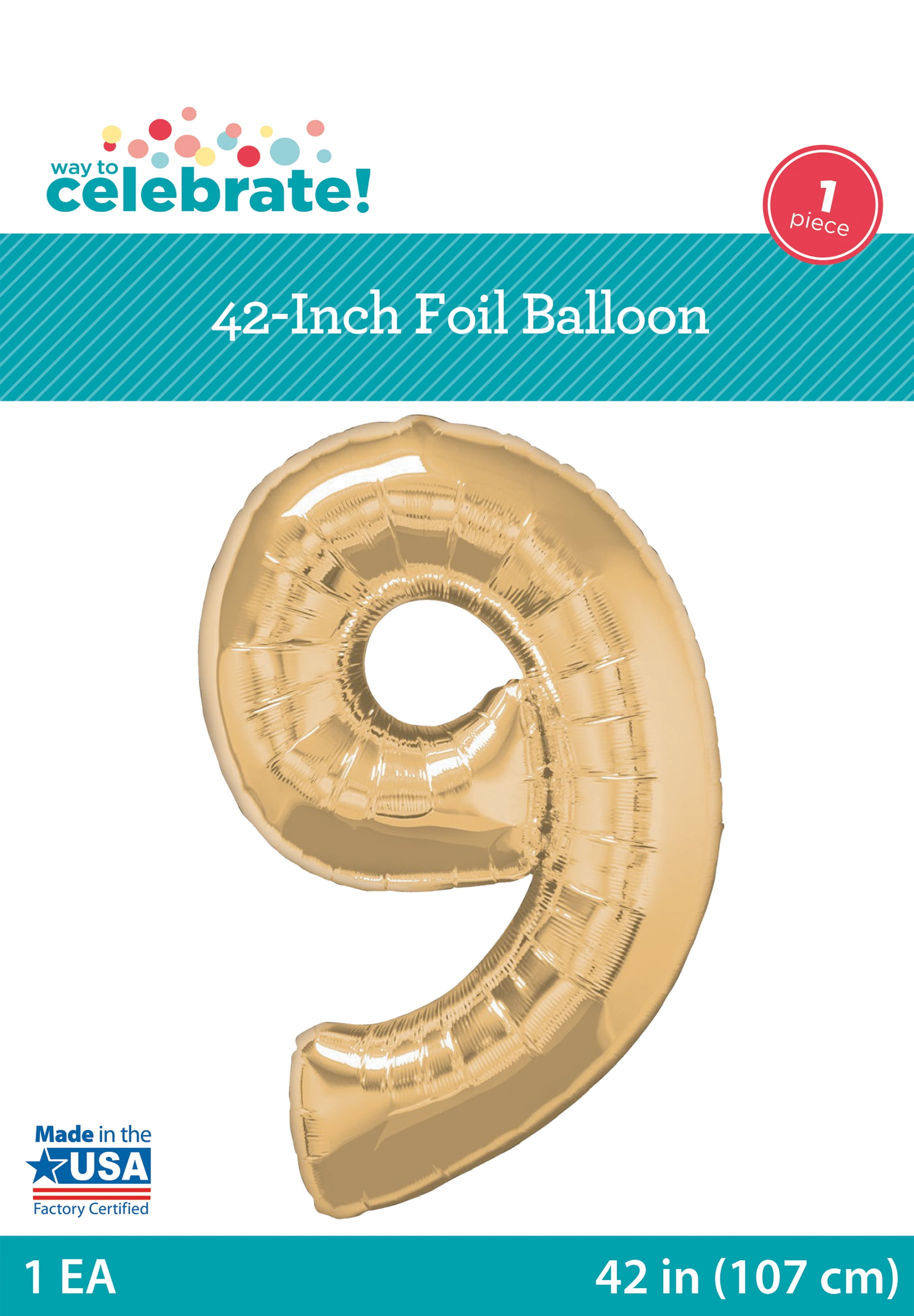 Way to Celebrate Number 9 Gold Foil Balloon