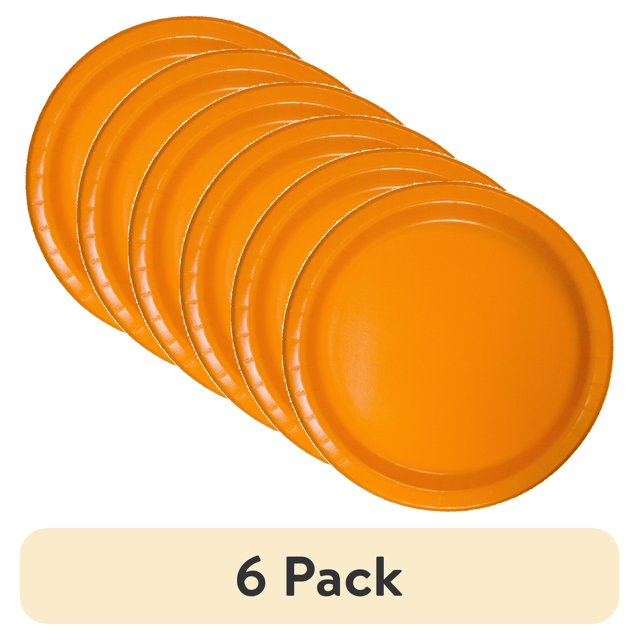 (6 pack) Way to Celebrate! Orange Paper Dessert Plates, 7in, 24ct