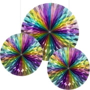 Way to Celebrate! Pastel Foil Paper Fan Decorations For Party, 3 Ct., Multicolor