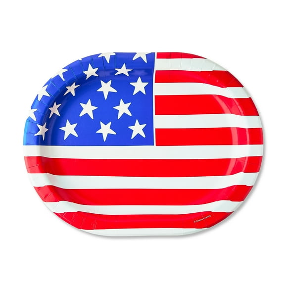 4th of July, Patriotic Flag Disposable Paper Plates, 9.5" x 12", Red/White/Blue, 8 Count, by Way To Celebrate
