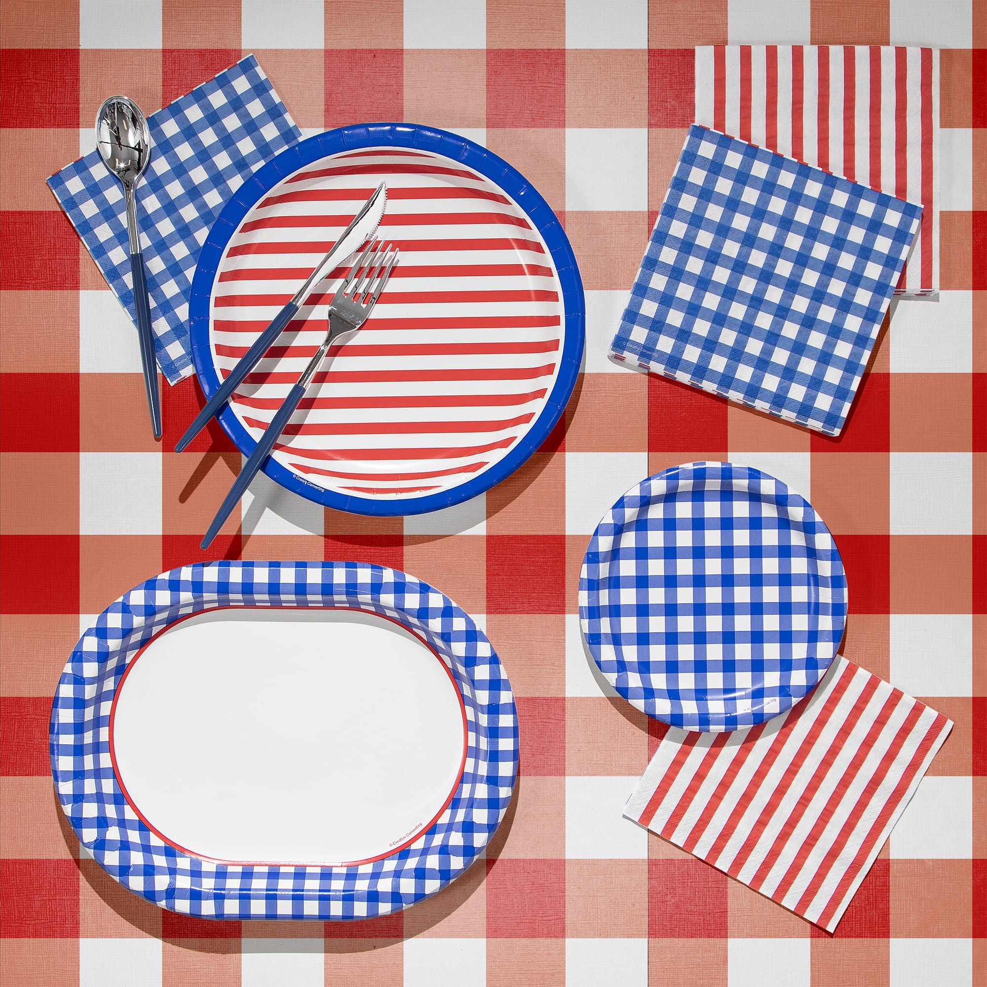 4th of July, Patriotic Gingham Disposable Paper Plates, 6.5", Blue/White, 8 Count, by Way To Celebrate