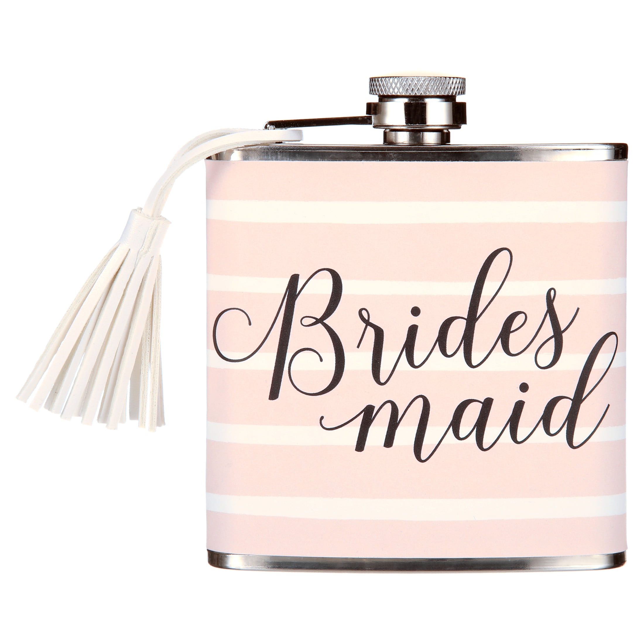 Way to Celebrate Pink & White Stripe Designer Bridesmaid Metal Flask