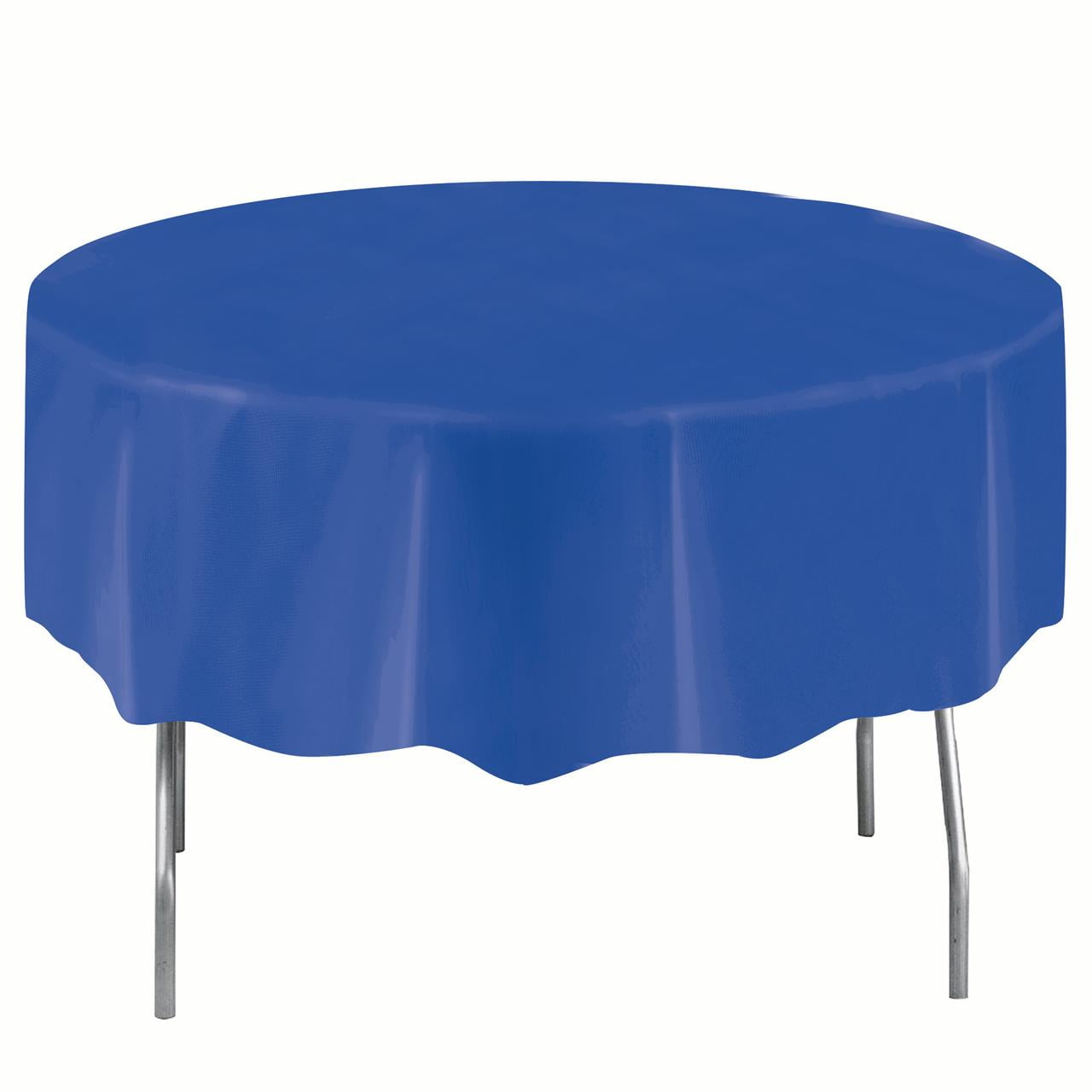 Way to Celebrate! Plastic Round Tablecloths, 84 in, Electric Blue, 2ct