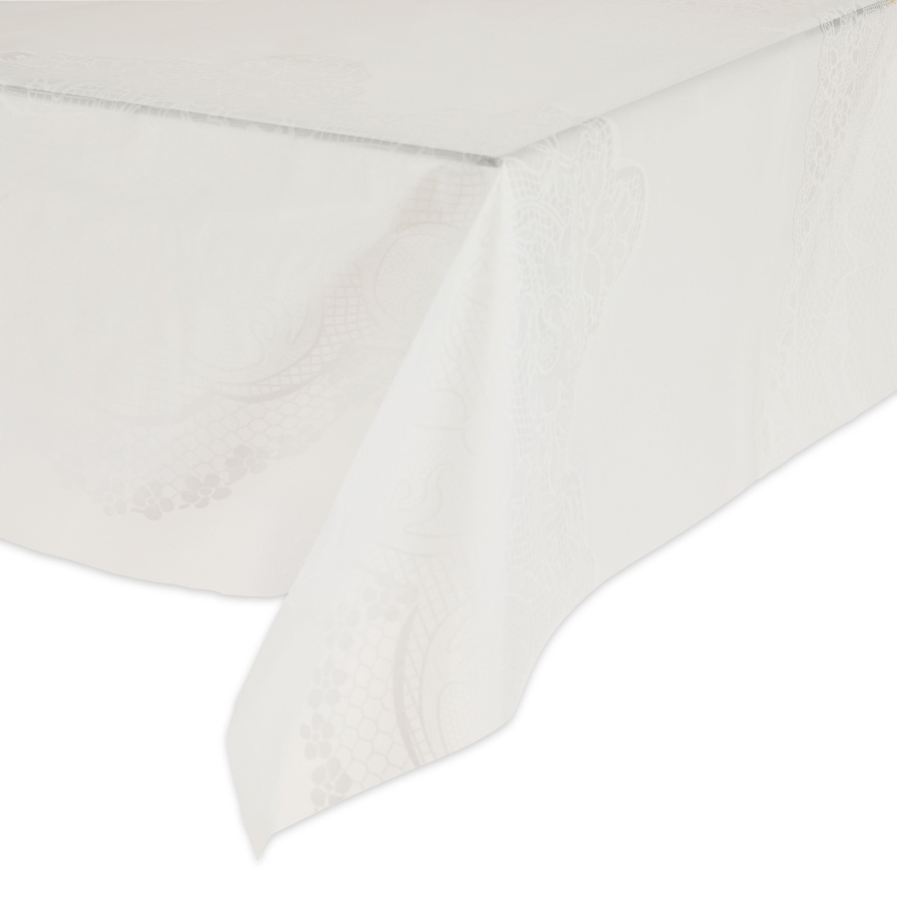 Rectangular 54" x 108" White Printed Lace Plastic Table Cover, by Way To Celebrate
