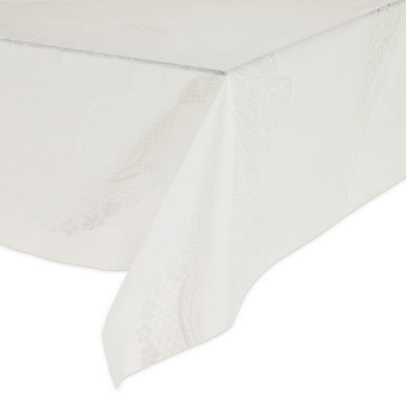 Rectangular 54" x 108" White Printed Lace Plastic Table Cover, by Way To Celebrate