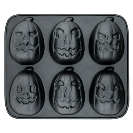 Way to Celebrate, Pumpkin Cast Aluminum 6-Cavity Baking Pan, Black