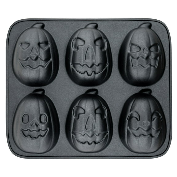 Way to Celebrate, Pumpkin Cast Aluminum 6-Cavity Baking Pan, Black