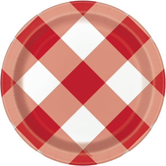 Way to Celebrate! Red Buffalo Plaid Paper Dessert Plates, 7in, 10ct