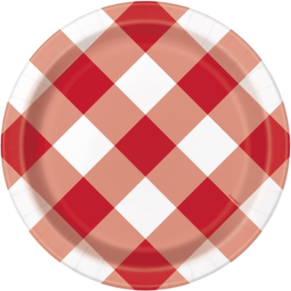 Way to Celebrate! Red Buffalo Plaid Paper Dinner Plates, 9in, 10ct