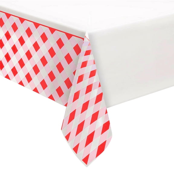 Way to Celebrate! Red Buffalo Plaid Plastic Party Tablecloth, 84 x 54in