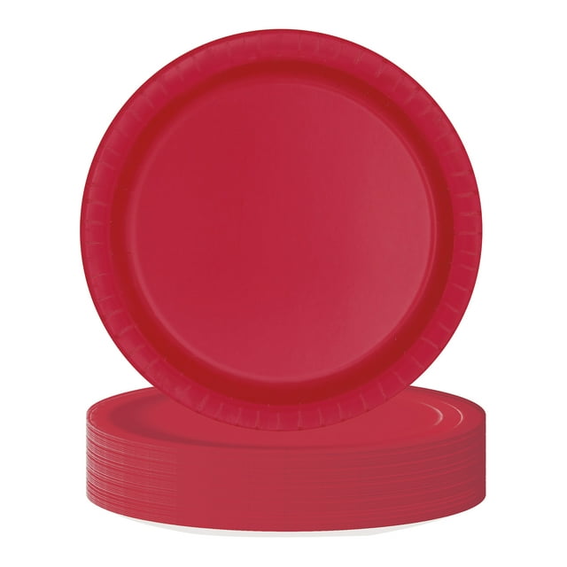 Way to Celebrate! Red Paper Dessert Plates, 7in, 24ct