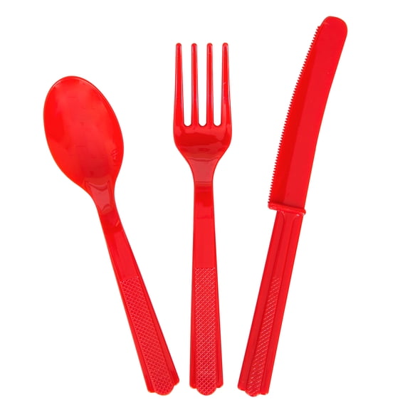 Disposable Plastic Cutlery, Red, 24 Pieces, by Way To Celebrate