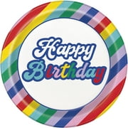 Way to Celebrate! Retro Rainbow Birthday Paper Dinner Plates, 9in, 10ct