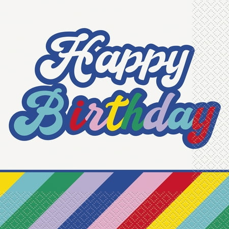 Way to Celebrate! Retro Rainbow Birthday Paper Luncheon Napkins, 6.5in, 20ct