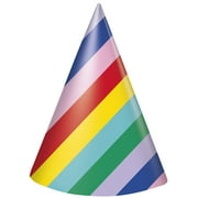Way to Celebrate! Retro Rainbow Birthday Paper Party Hats, 4ct