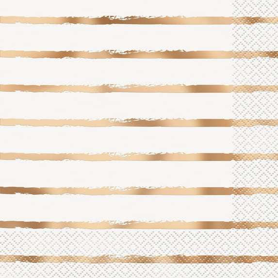 Way to Celebrate! Rose Gold Painted Stripes Paper Luncheon Napkins, 6.5in, 16ct