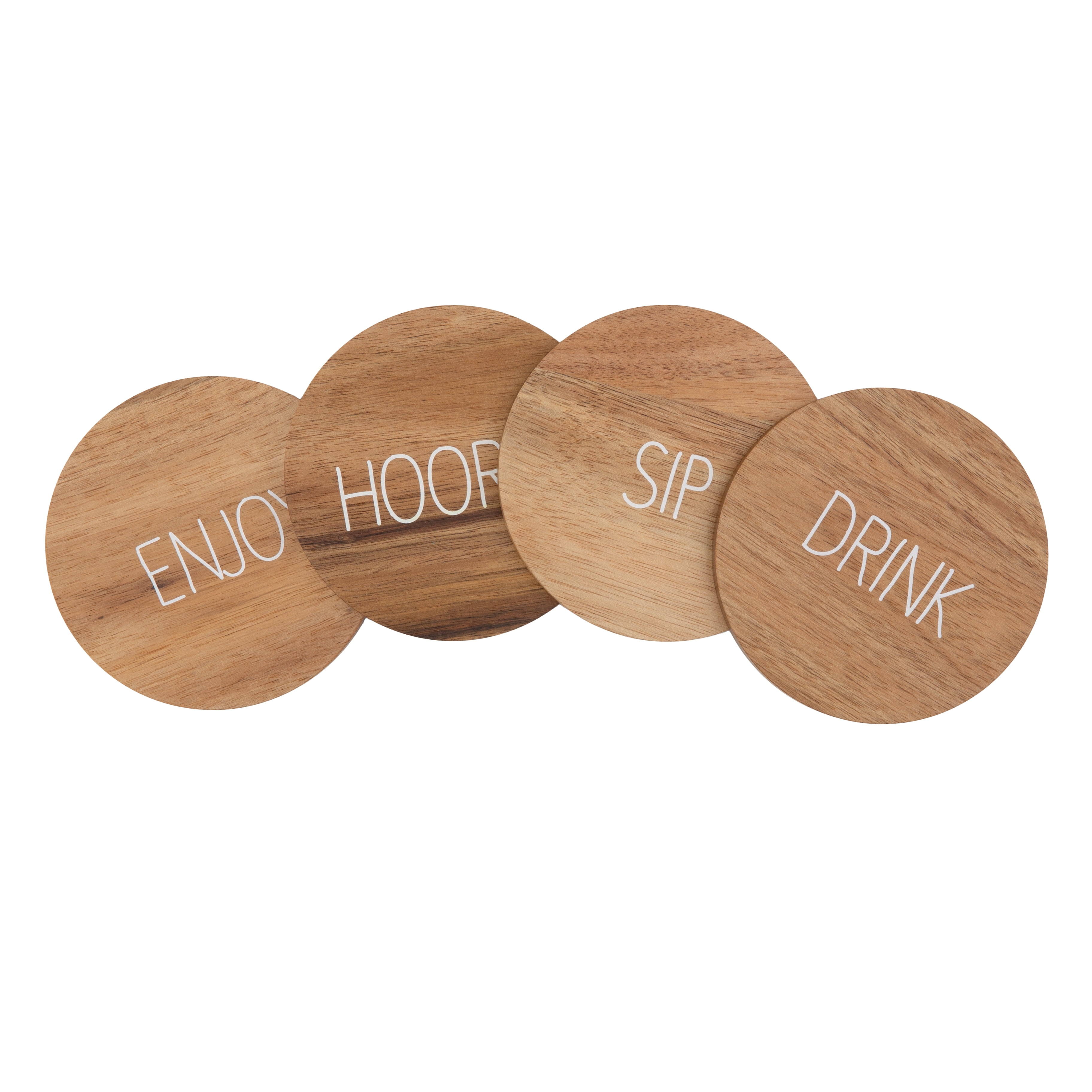 Way to Celebrate Board-Shaped Drink Coasters, Wood, Paddle, 4-Pack, Brown 