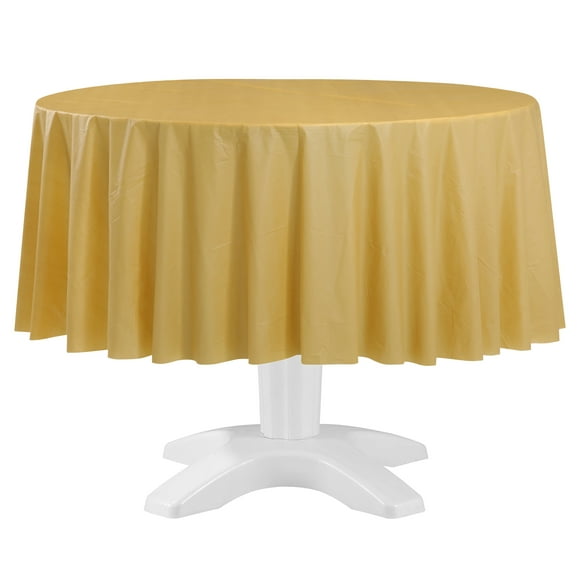 Round 84" Gold Plastic Table Cover, by Way To Celebrate