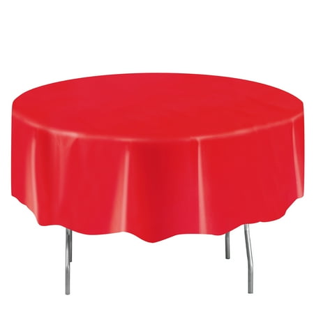 1 Count 84IN Red Round Plastic Table Cover by Way To Celebrate