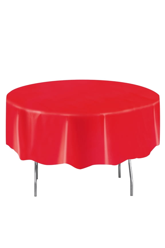 1CT 84IN Red Round Plastic Table Cover by Way To Celebrate