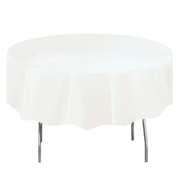 Round 84" White Plastic Table Cover, by Way To Celebrate