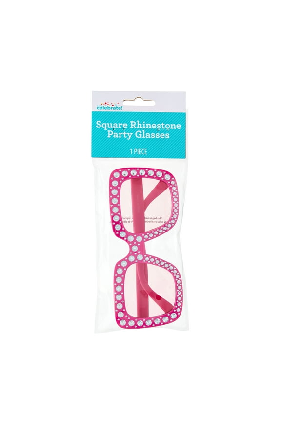Pink Square Rhinestone Novelty Party Glasses, by Way To Celebrate