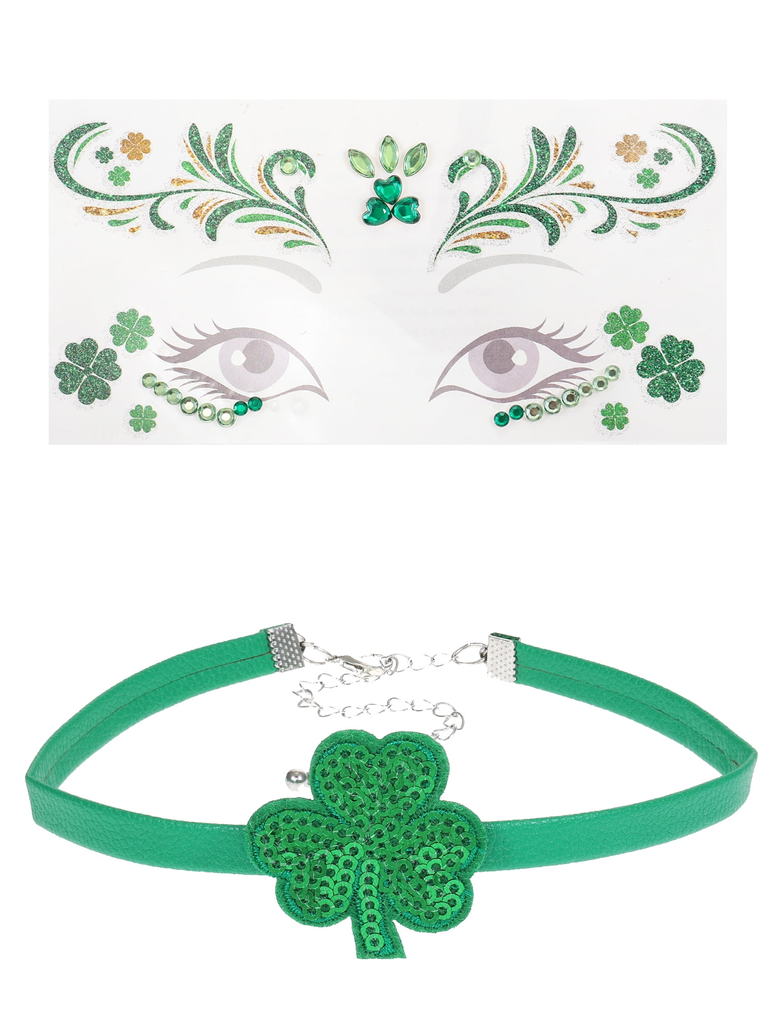 Way to Celebrate St. Patrick's Day Choker Necklace and Face Tattoo Set, 2 Piece