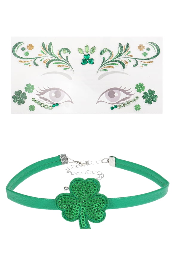 St. Patrick's Day Choker Necklace and Face Tattoo Set, 2 Piece