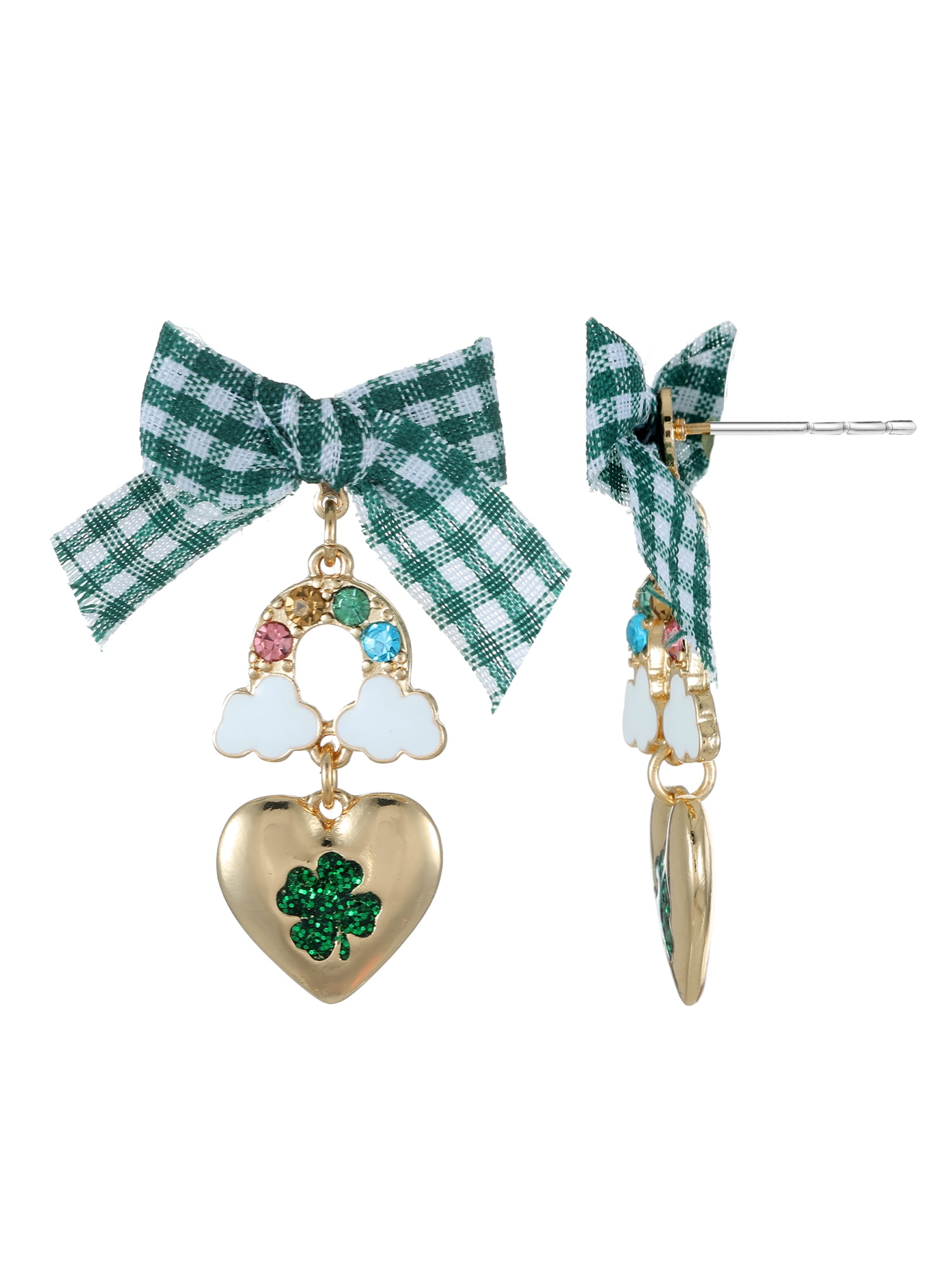 Way to Celebrate St. Patrick's Day Gold Heart Dangle Earrings, 1 Pair