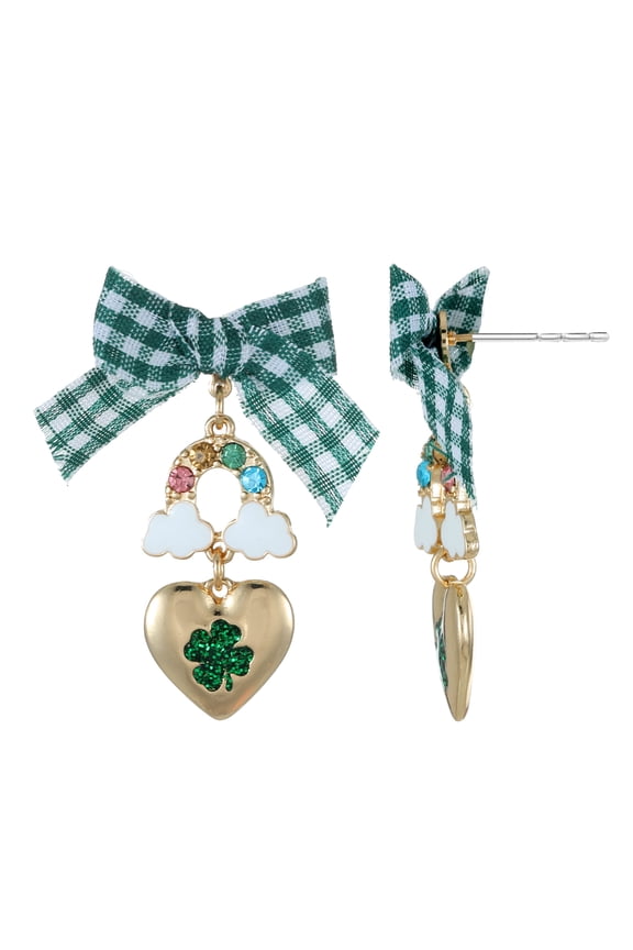 St. Patrick's DayGold Heart Dangle Earrings, 1 Pair