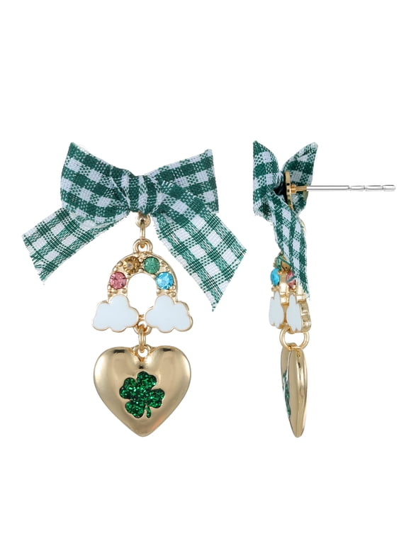 St. Patrick's DayGold Heart Dangle Earrings, 1 Pair
