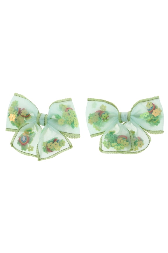 St. Patrick's Day Green Shamrock Hair Bow, 2 Pieces