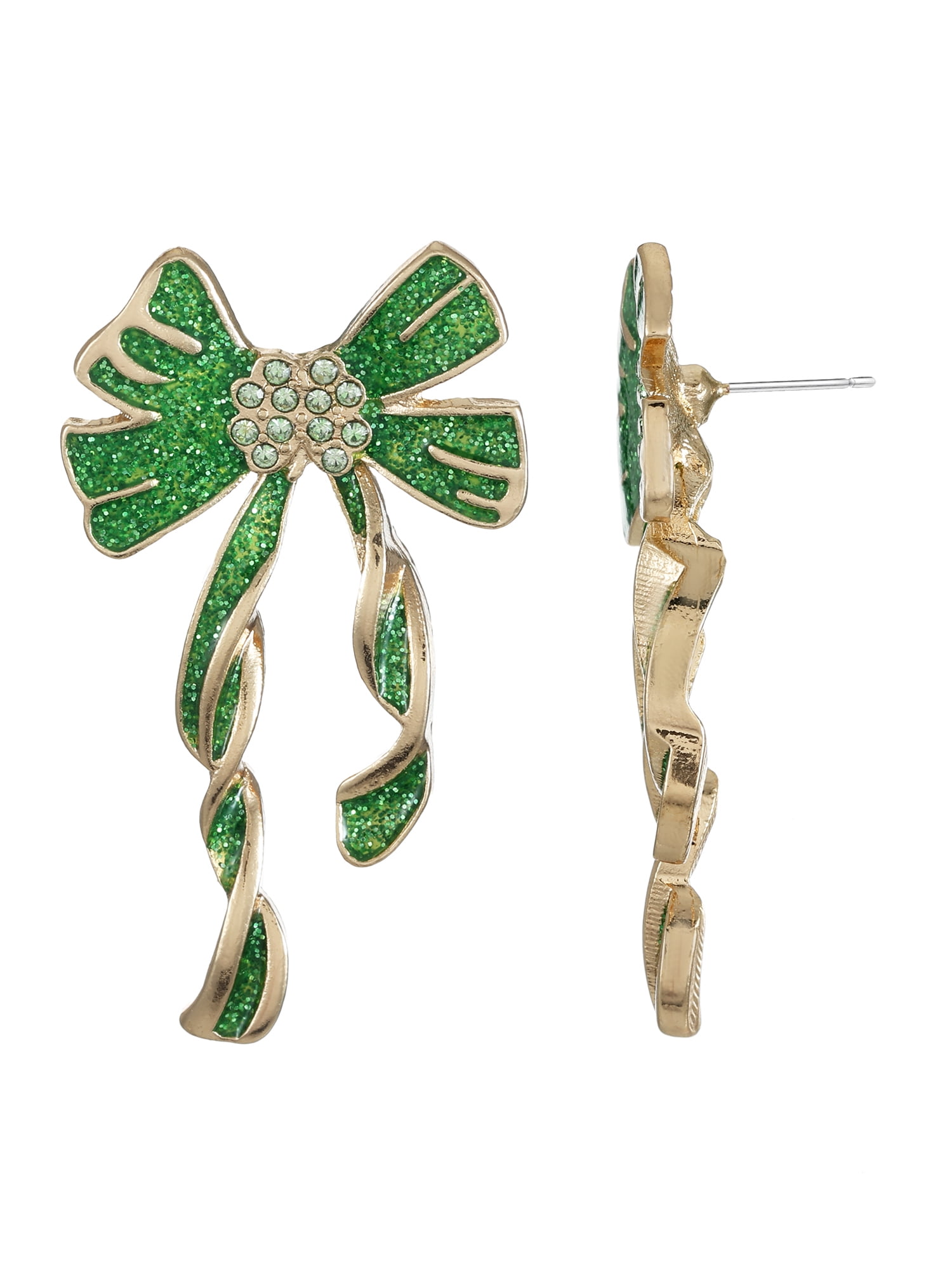 Way to Celebrate St. Patrick's Day Green and Gold Bow Earrings. 1 Pair