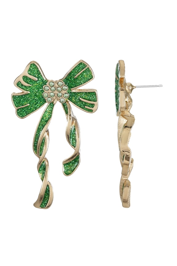 St. Patrick's Day Green and Gold Bow Earrings. 1 Pair