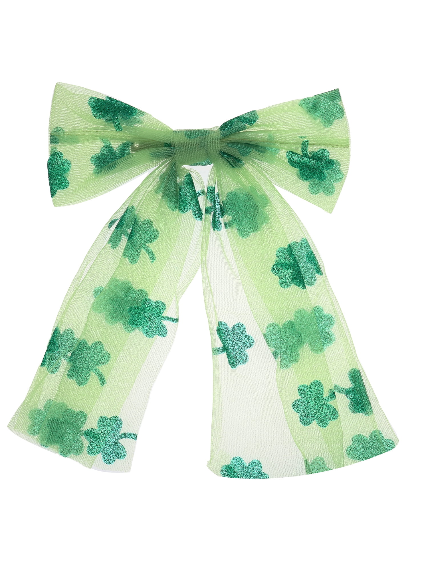 Way to Celebrate St. Patrick's Day Green and White Shamrock Print Hair Bow, 1 Piece