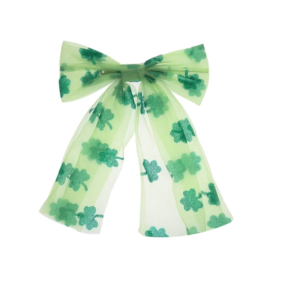 Way to Celebrate St. Patrick's Day Green and White Shamrock Print Hair Bow, 1 Piece