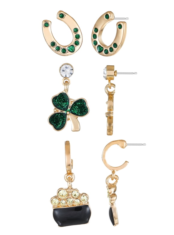 St. Patrick's DayShamrock Motif Earrings, 3 Pair