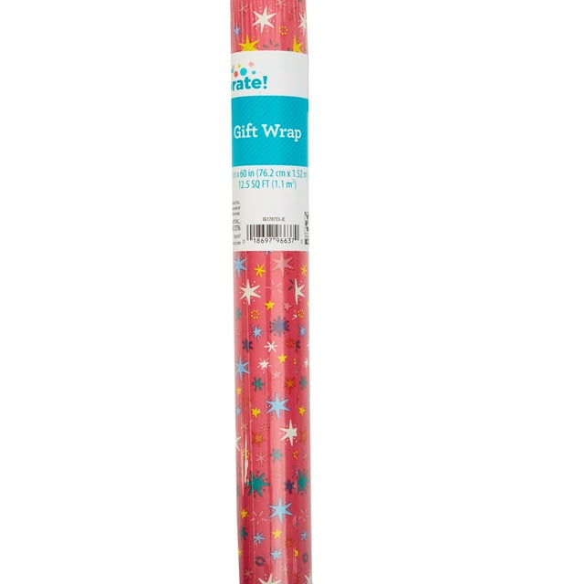 Way to Celebrate Star Wrapping Paper, Pink, Gift Wrap, All Occasion, Presents