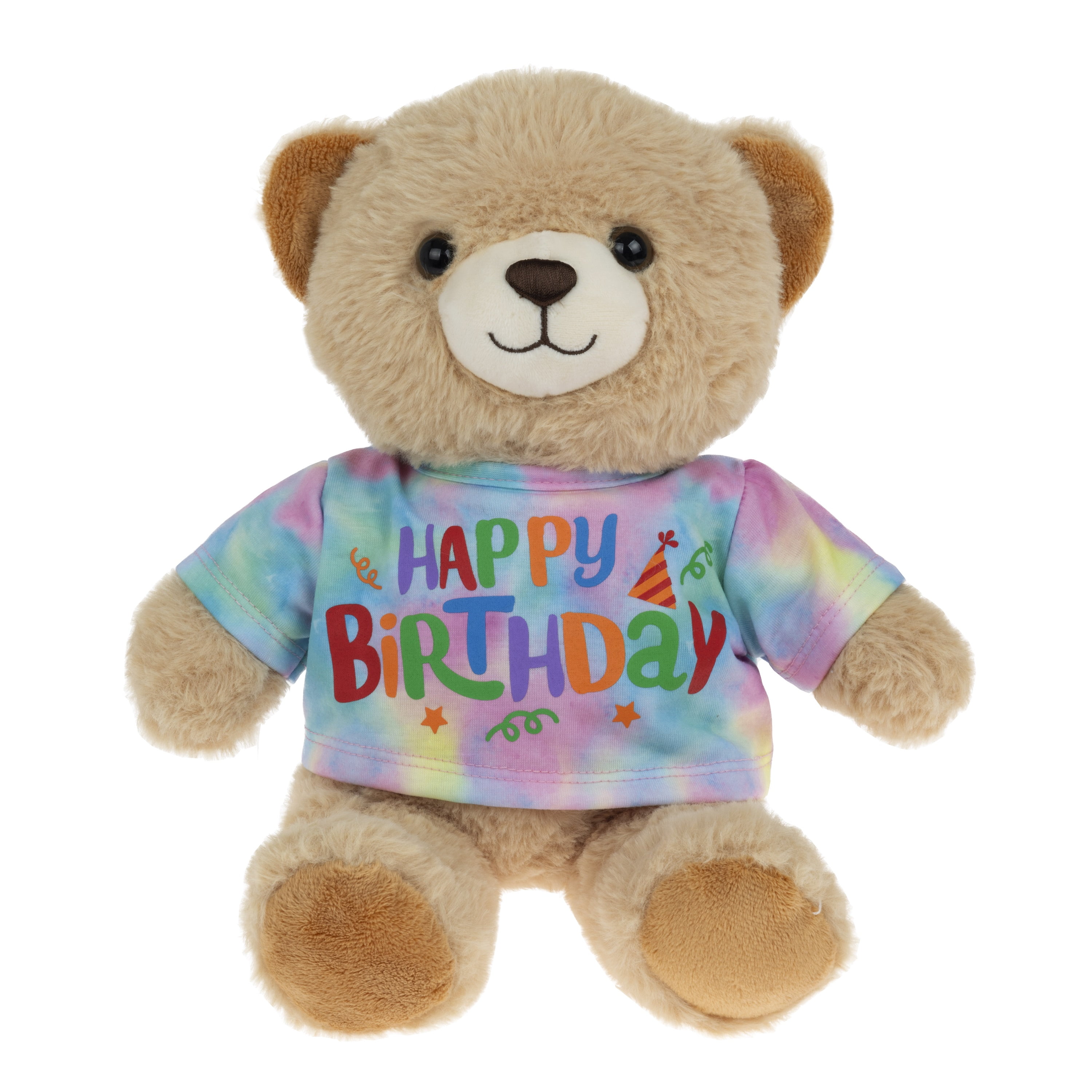 Way to Celebrate Tie-Dye T-Shirt Stuffed Plush 13 inch Bear, Happy Birthday, Child Ages 3 and up
