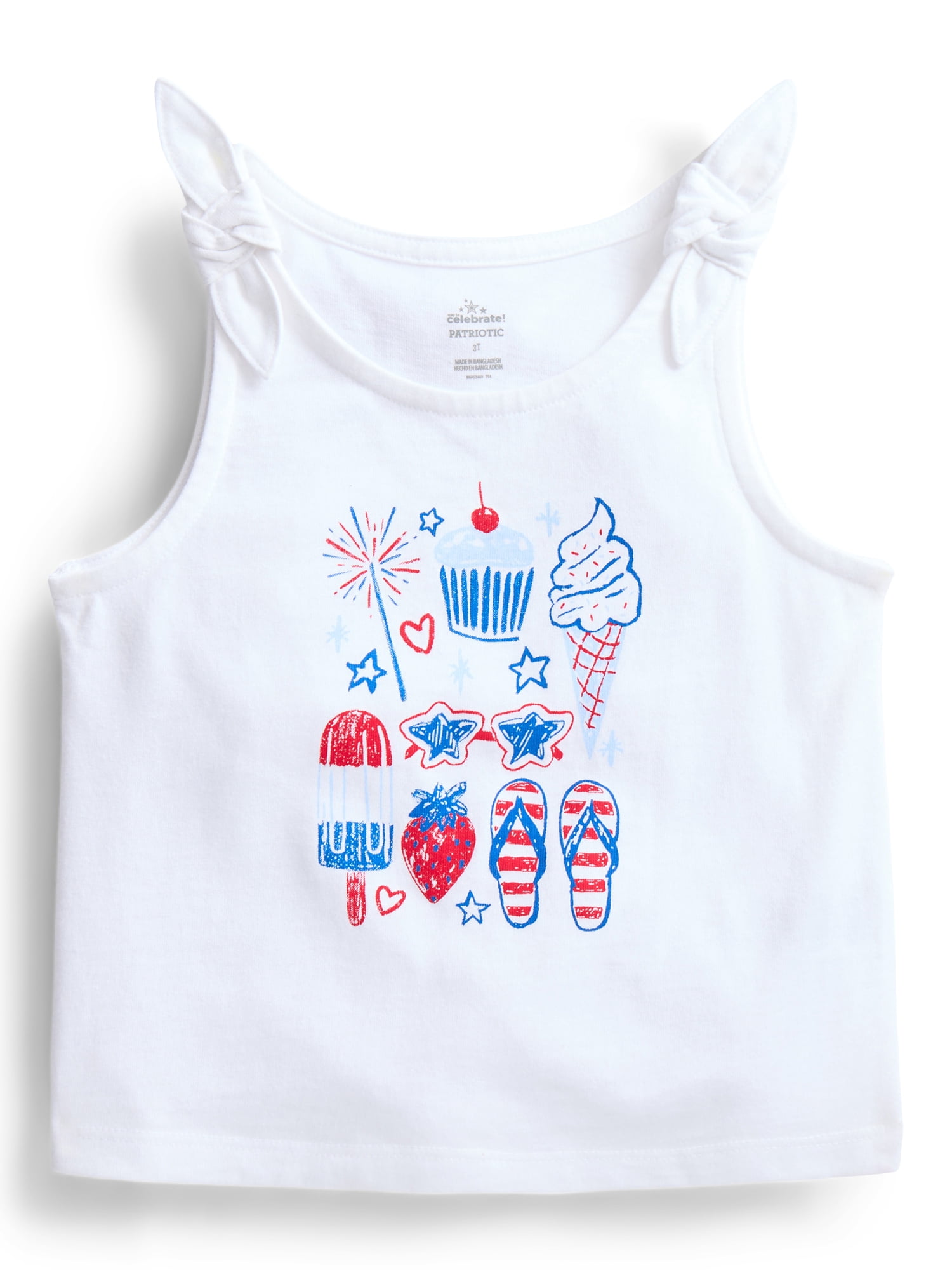 Way To Celebrate Fourth of July Toddler Girls Patriotic Americana Americana Knot Tank Top, Sizes 12M-5T